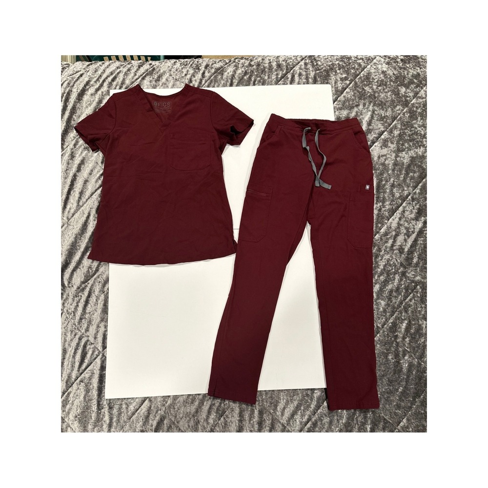 FIGS Technical Scrub Set Women's XXS Burgundy Good Used Condition